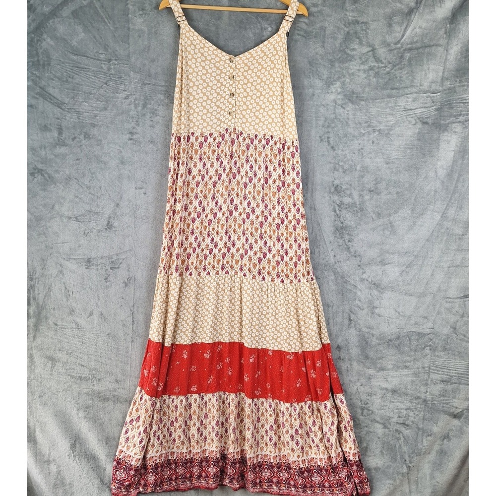 Womens Dress Large Boho Tiered Maxi Cottagecore Peasant Prairie Floral Coastal
